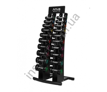 Гантельный ряд 1-10 кг со стойкой 10 пар Apus Sport Palladium Dumbbell Rack